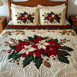 Conjunto de ropa de cama acolchada de 3 piezas - Encanto de Poinsetia