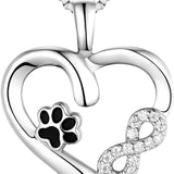 Collar con huella de pata y corazón con colgante de infinito