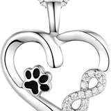 Collar con huella de pata y corazón con colgante de infinito