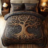 Juego de ropa de cama acolchada de 3 piezas - Armonía Dorada