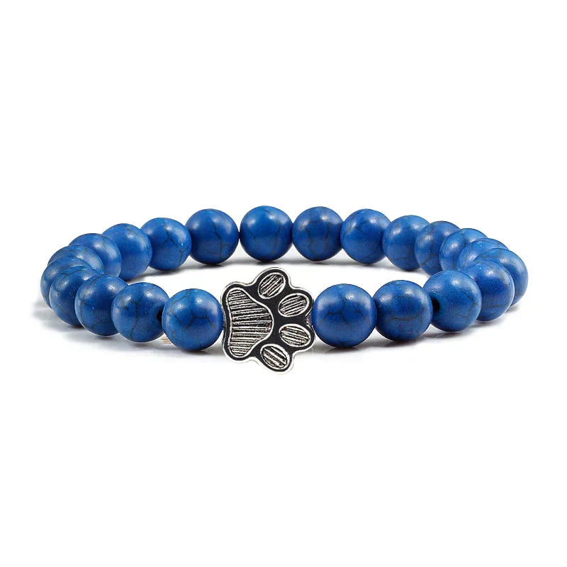Pulsera de piedra natural con colgante de pata de animal – Pulsera elástica de cuentas para hombres y mujeres
