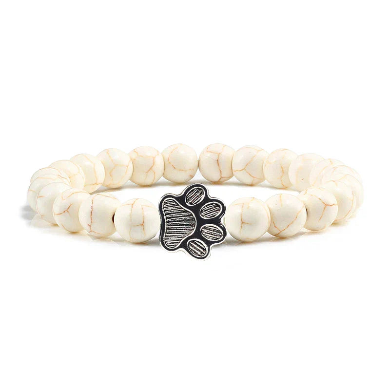 Pulsera de piedra natural con colgante de pata de animal – Pulsera elástica de cuentas para hombres y mujeres