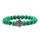 Pulsera de piedra natural con colgante de pata de animal – Pulsera elástica de cuentas para hombres y mujeres