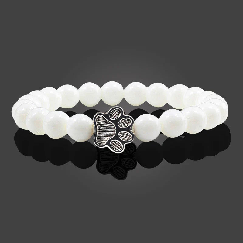 Pulsera de piedra natural con colgante de pata de animal – Pulsera elástica de cuentas para hombres y mujeres