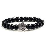 Pulsera de piedra natural con colgante de pata de animal – Pulsera elástica de cuentas para hombres y mujeres