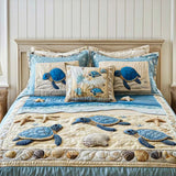 Conjunto de ropa de cama acolchada de 3 piezas Olas del Océano