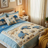 Conjunto de ropa de cama acolchada de 3 piezas Olas del Océano